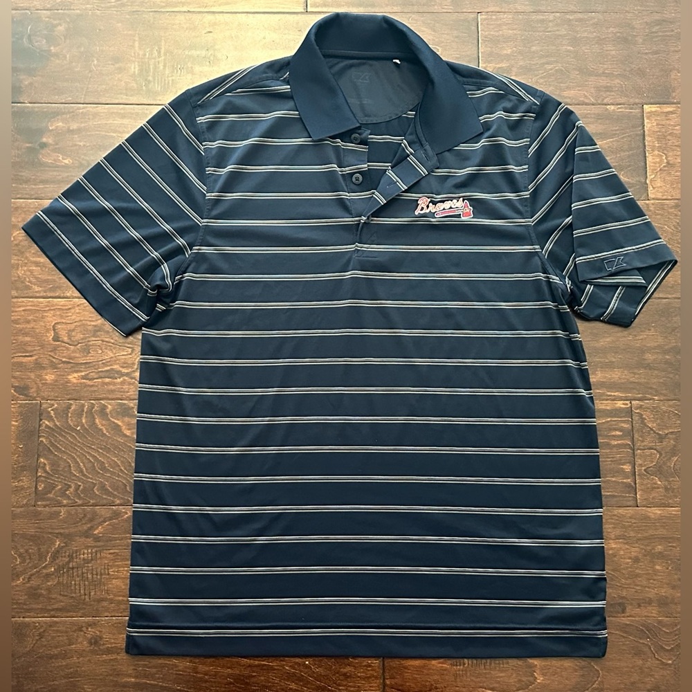 Vintage Men’s Cutter & Buck Atlanta Braves Tomahawk Chop Blue Polo- Size Large